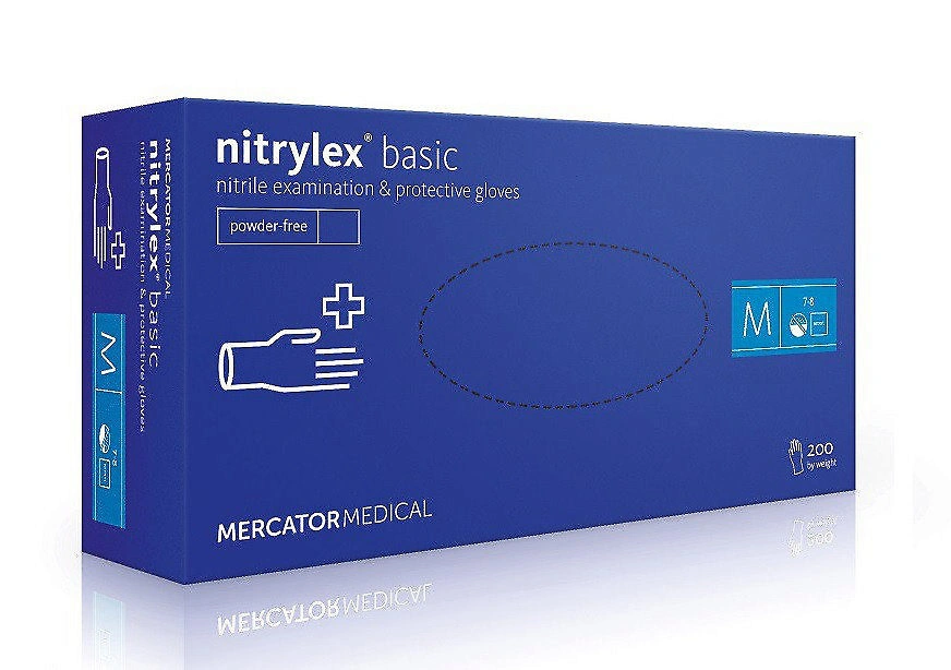 Рукавички нітрилові неопудрені M Mercator Medical Nitrylex Basic Blue Gloves M (7-8) блакитні 100 шт