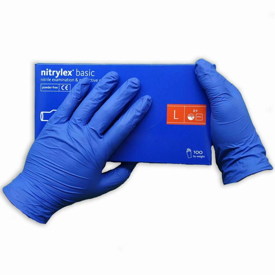 Рукавички нітрилові неопудрені L Mercator Medical Nitrylex Basic Blue Gloves L (8-9) блакитні 100 шт