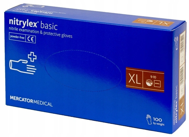 Рукавички нітрилові неопудрені XL Mercator Medical Nitrylex Basic Blue Gloves XL (9-10) блакитні 100 шт