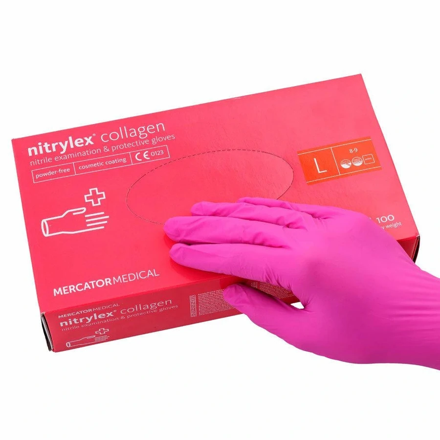 Неопудрені одноразові рукавички L Mercator Medical Nitrylex PF Pink Gloves L (8-9) рожеві 100 шт