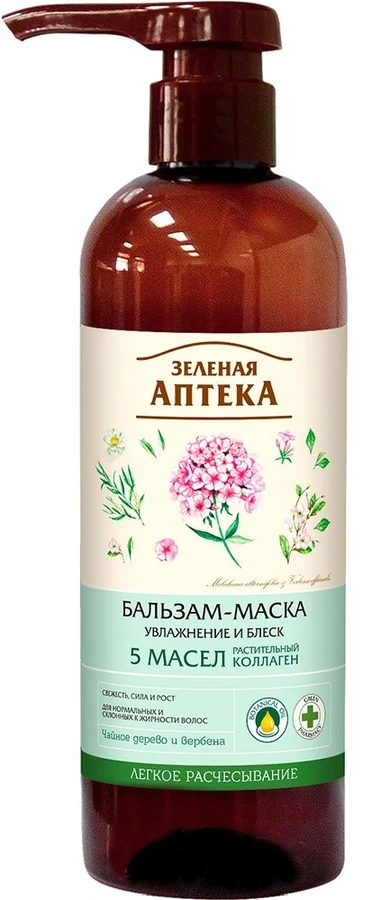 Бальзам-маска Зволоження та блиск Зелена аптека Moisturizing & Shine Balm Mask 500 мл
