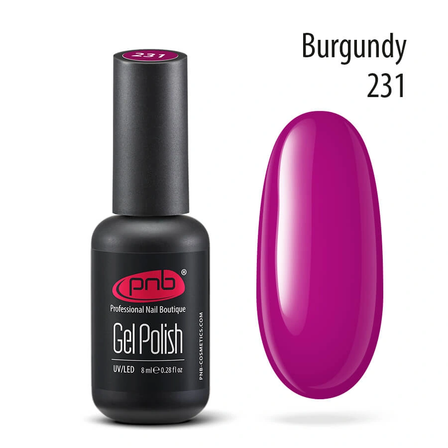 Гель-лак PNB №231 Burgundy пурпурний, емаль 8 мл