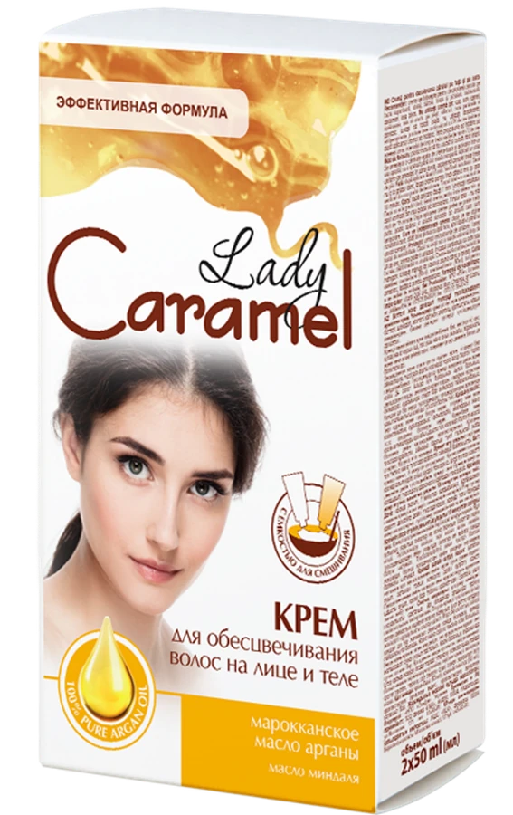 Крем для знебарвлення волосся на обличчі та тілі Lady Caramel Face & Body Hair Bleaching Cream 2x50 мл
