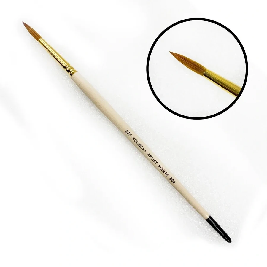Круглий пензель для акрилового дизайну EzFlow Artist Pointe Brush #306 соболь