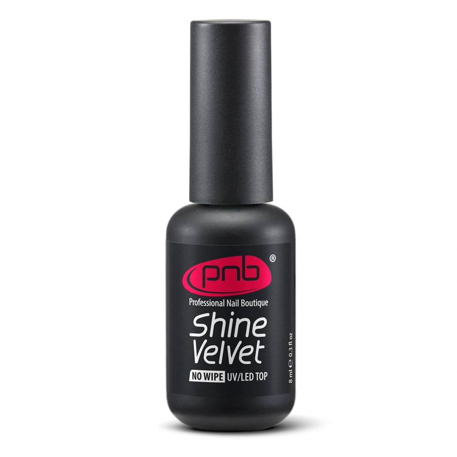 УФ/ЛІД матовий закріплювач з мікрошимером PNB UV/LED Shine Velvet Top No Wipe без липкого шару 8 мл