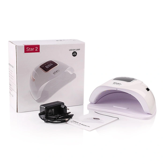 UV/LED лампа для гелю та гель-лаку SUNUV LED+UV STAR 2 SILVER біла з сріблястою ручкою 72W