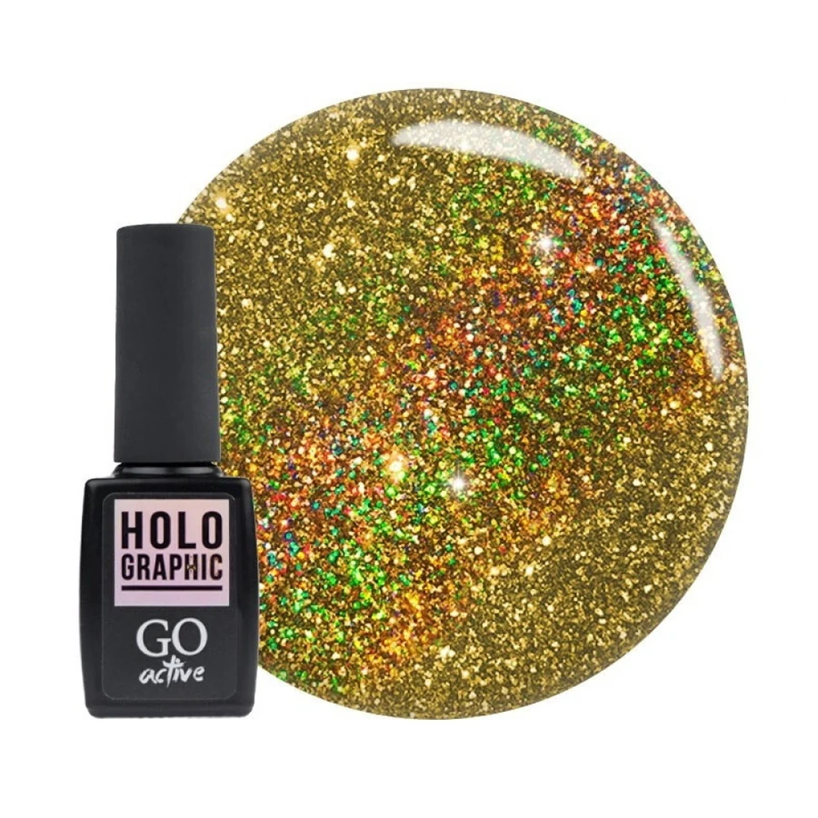 Гель-лак GO Active Active Gel Polish Holographic 07 золотий, з голографічним шиммером та перламутром 10 мл