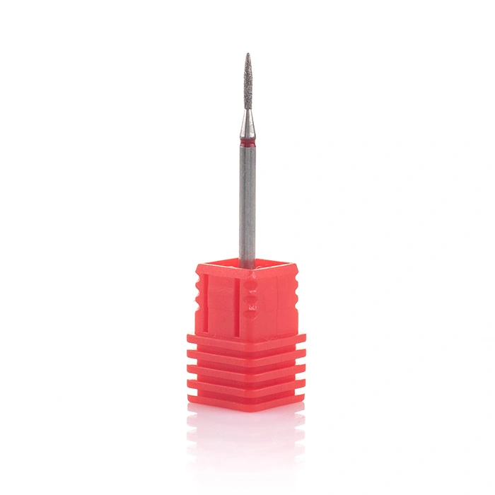 Насадка алмазна циліндр стрільчастий кінець Nail Perfect Diamond Nozzle Cylindrical Red червона, м`який абразив 1,4 мм