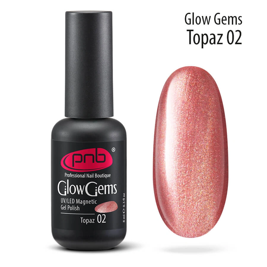 Магнітний гель-лак PNB UV/LED Magnetic Gel Polish Glow Gems 02 Topaz золотисто-рожевий 8 мл