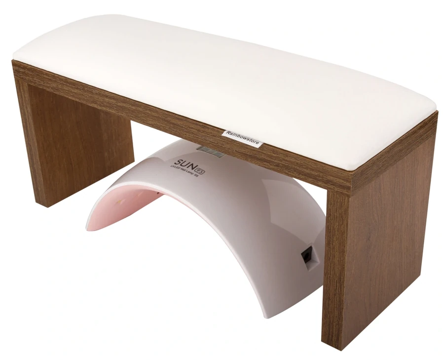 Підлокітник для манікюру на коричневих ніжках Rainbowstore Manicure Armrest on Brown Legs White білий