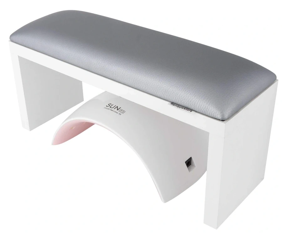 Підлокітник для манікюру на білих ніжках Rainbowstore Manicure Armrest on White Legs Silver сріблястий