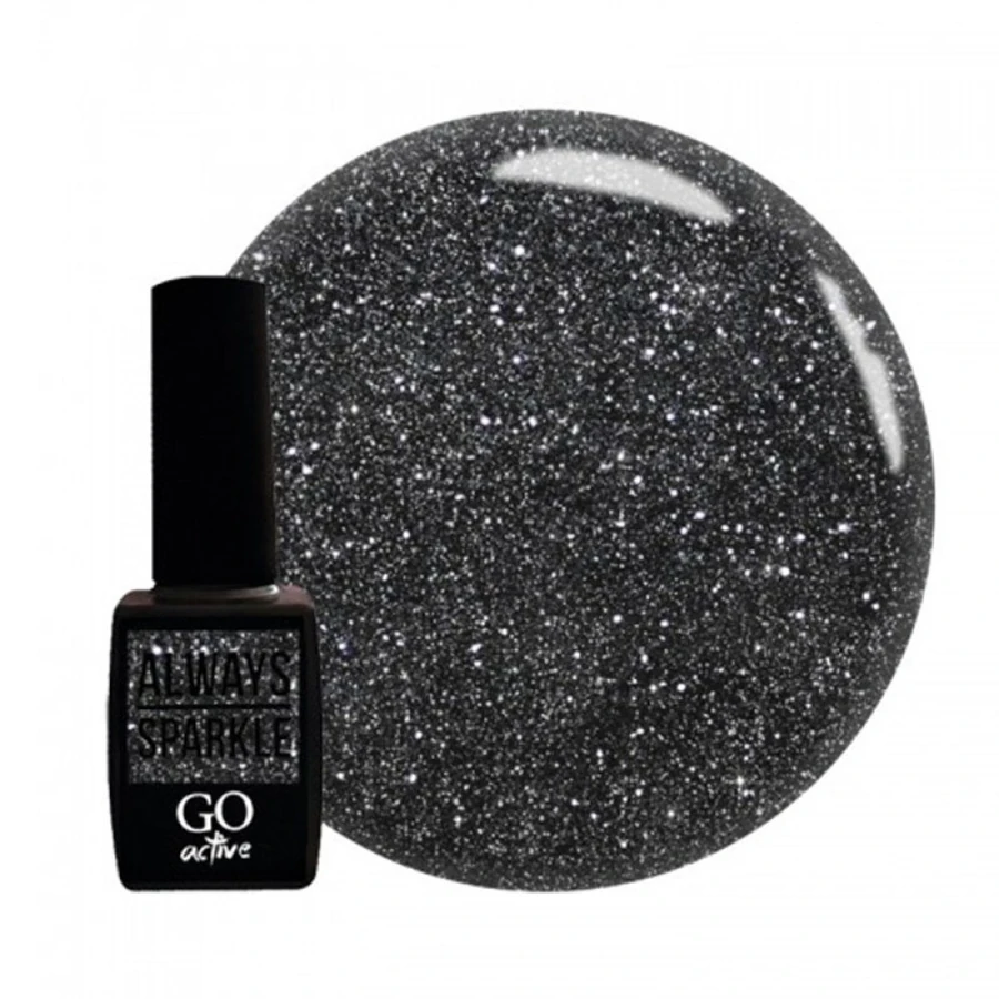 Гель-лак GO Active Always Sparkle 15 напівпрозорий чорний з дрібними сріблястими блискітками та шиммером 10 мл