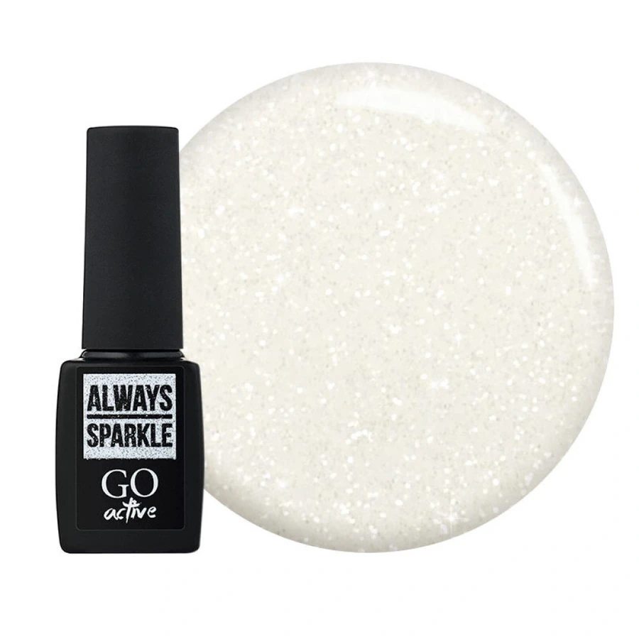 Гель-лак GO Active Always Sparkle 14 сріблясті дрібні блискітки та шиммер на прозорій основі 10 мл
