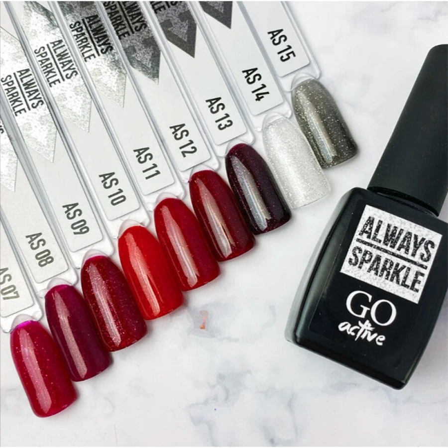 Гель-лак GO Active Always Sparkle 12 напівпрозорий рубіновий із шиммером 10 мл
