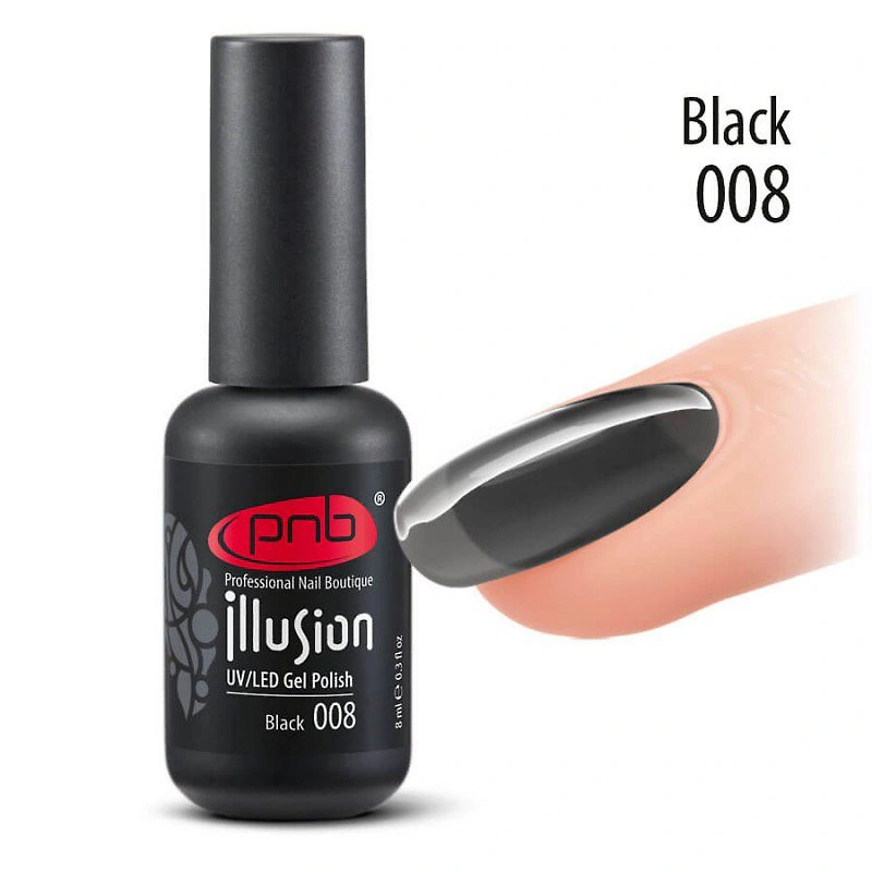Гель-лак вітражний PNB №008 Illusion Black чорний 8 мл