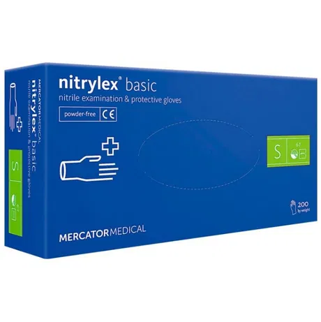 Рукавички нітрилові неопудрені S Mercator Medical Nitrylex Basic Blue Gloves S (6-7) блакитні 200 шт