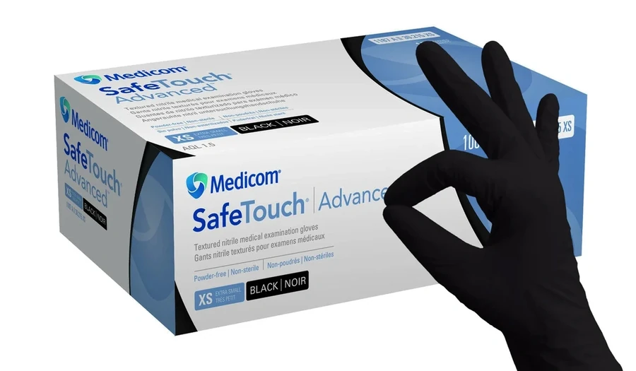 Чорні нітрилові рукавички Medicom SafeTouch Advanced Black S 100 шт