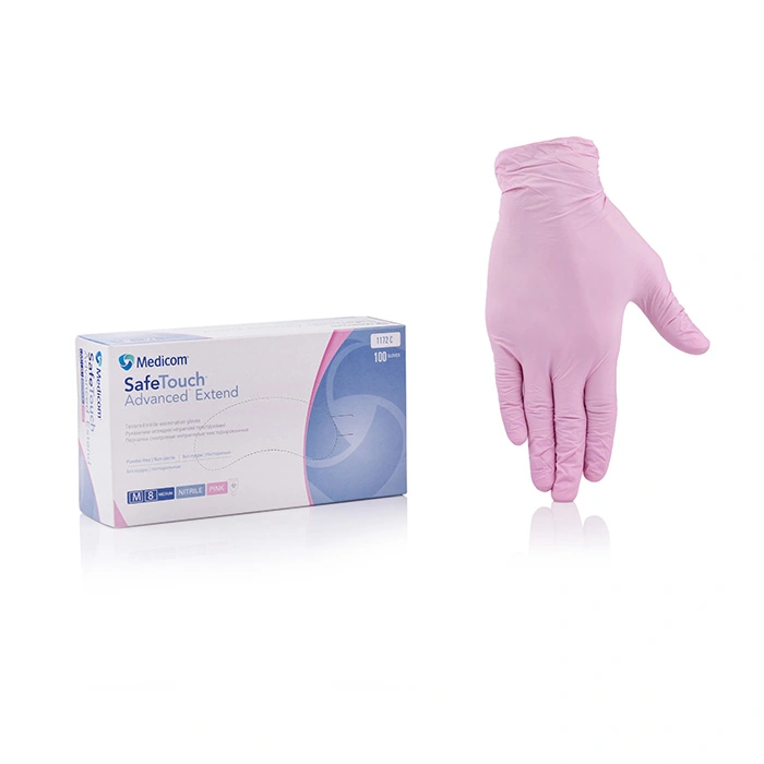 Рожеві нітрилові рукавички Medicom SafeTouch Advanced Extend Pink S 100 шт