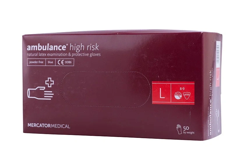 Рукавички латексні підвищеної міцності L Mercator Medical Ambulance High Risk L (8-9) сині 50 шт