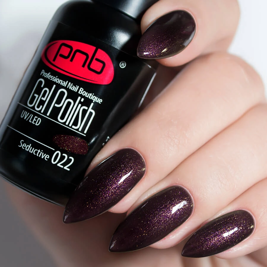 Гель-лак PNB Mini №022 Seductive темно-сливовий із золотим шиммером 4 мл