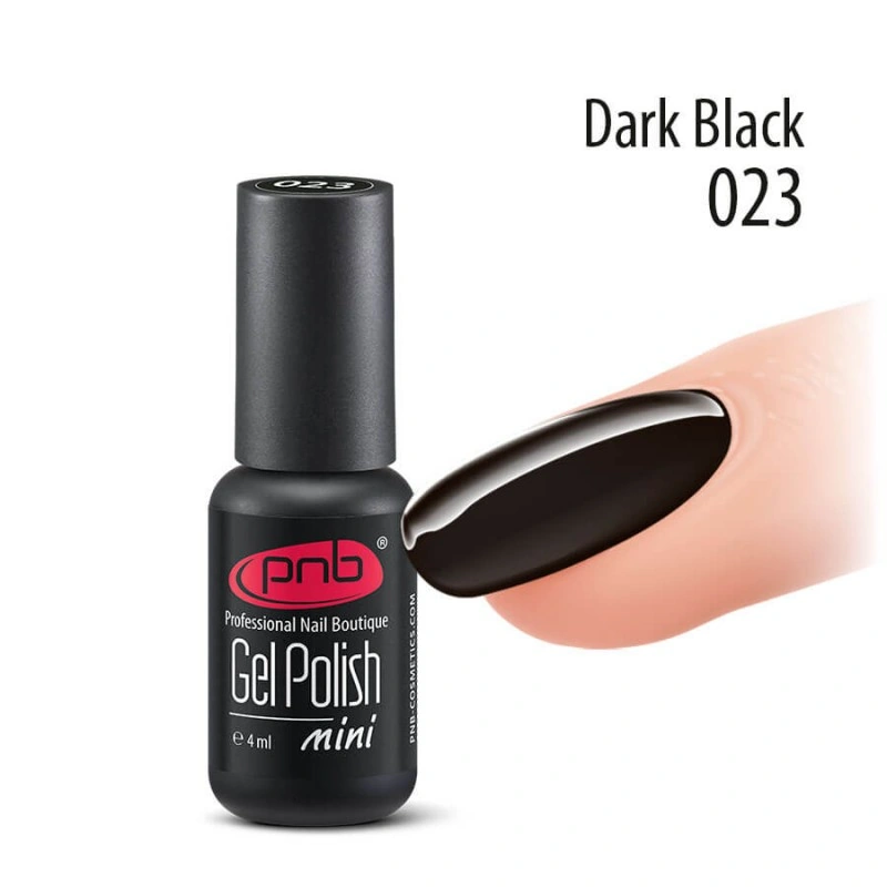 Гель-лак PNB Mini №023 Dark Black чорний, емаль 4 мл