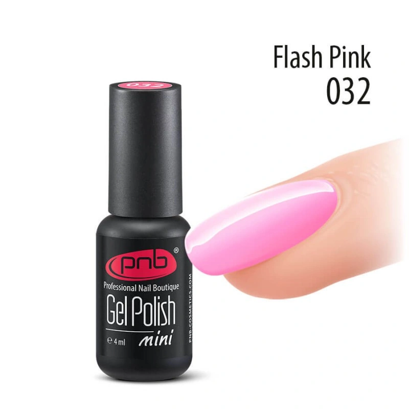 Гель-лак PNB Mini №032 Flash Pink неоновий світло-рожевий, емаль 4 мл