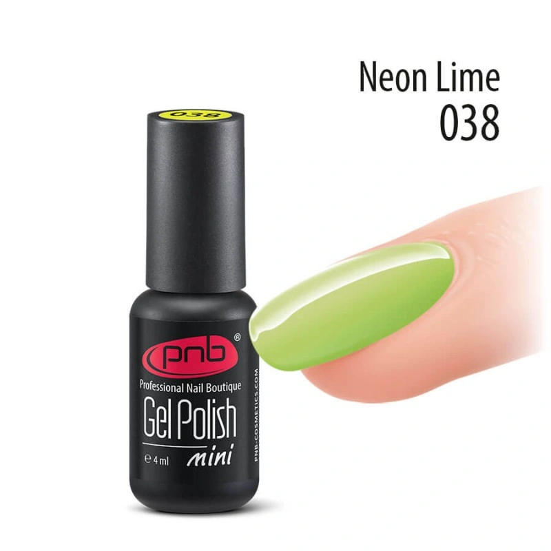 Гель-лак PNB Mini №038 Neon Lime неоновий лаймово-жовтий, емаль 4 мл