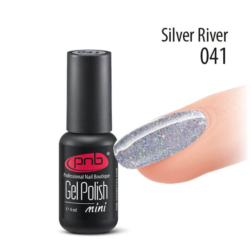 Гель-лак PNB Mini №041 Silver River срібні голографічні блискітки 4 мл