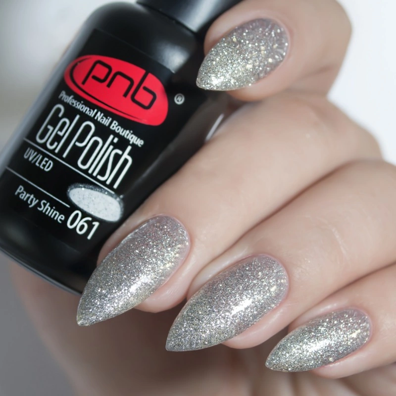 Гель-лак PNB Mini №061 Party Shine щільні срібні блискітки 4 мл