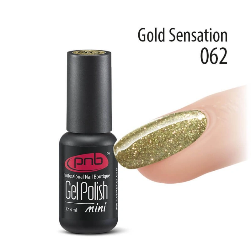 Гель-лак PNB Mini №062 Gold Sensation щільні золоті блискітки 4 мл
