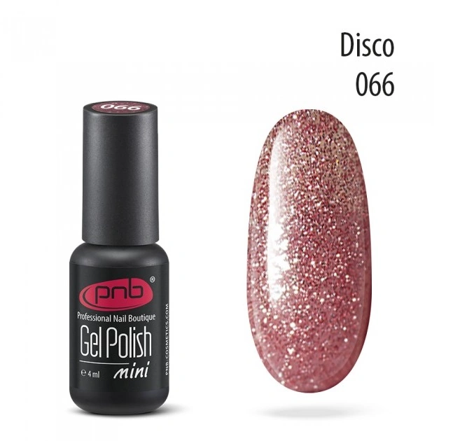 Гель-лак PNB Mini №066 Disco щільні золоті та рожеві блискітки 4 мл