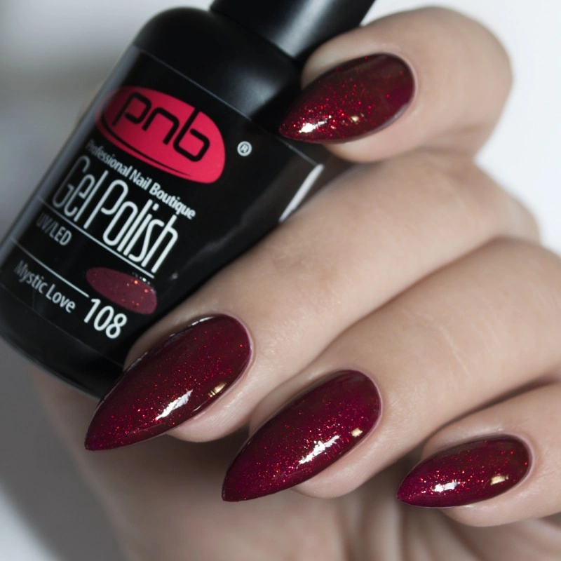 Гель-лак PNB Mini №108 Mystic Love темний вишневий із гліттером 4 мл