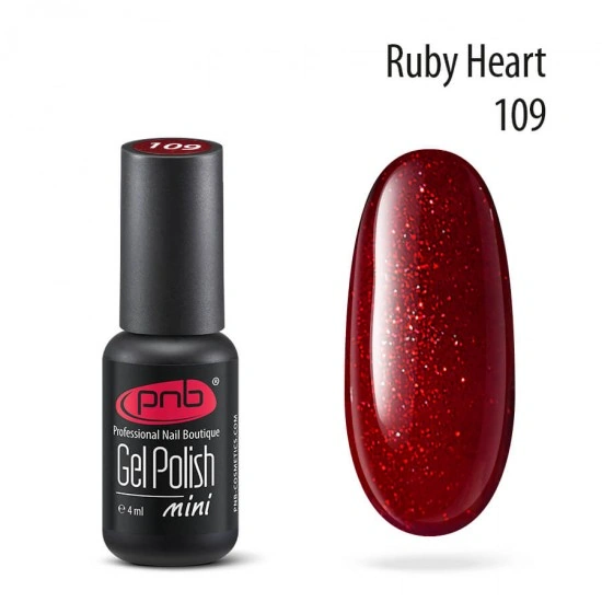 Гель-лак PNB Mini №109 Ruby Heart рубіновий з глітером 4 мл