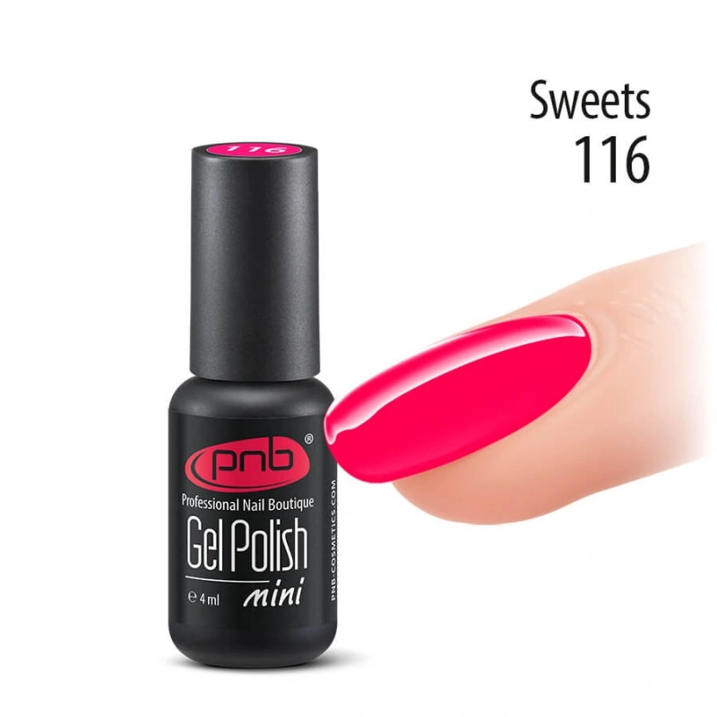 Гель-лак PNB Mini №116 Sweets неоновий рожевий, емаль 4 мл
