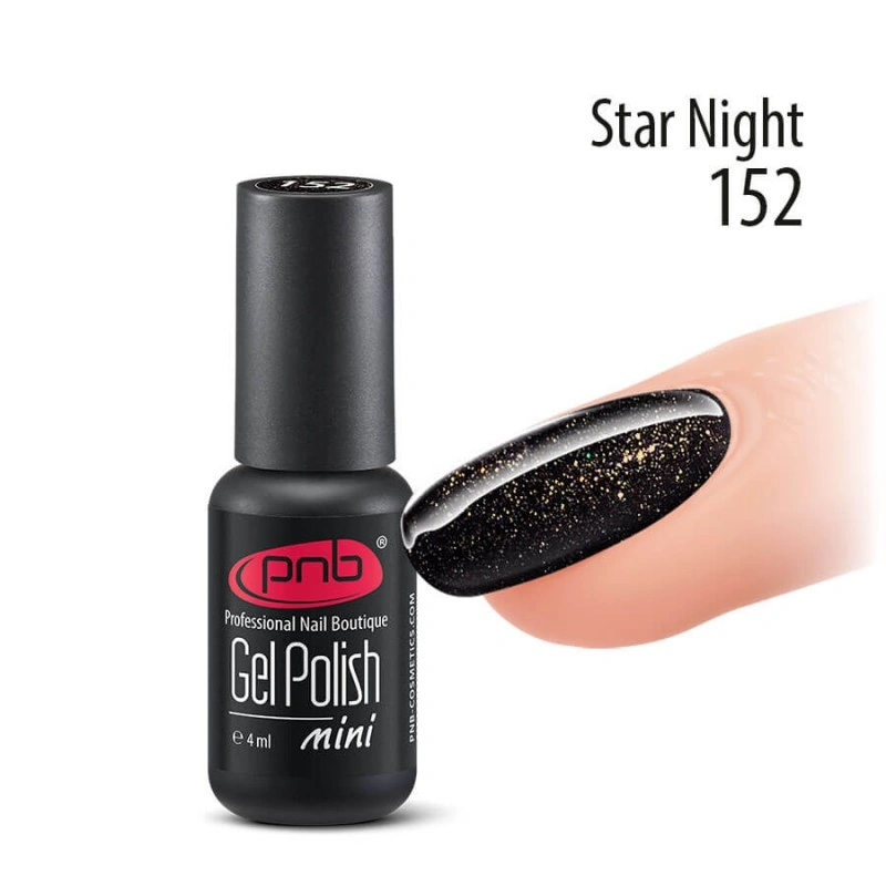 Гель-лак PNB Mini №152 Star Night чорний із золотими блискітками 4 мл