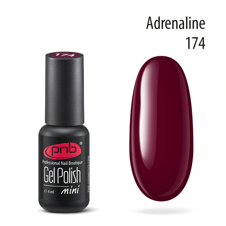 Гель-лак PNB Mini №174 Adrenaline винний, емаль 4 мл