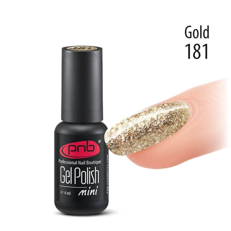 Гель-лак PNB Mini №181 Gold золотий із глітером 4 мл