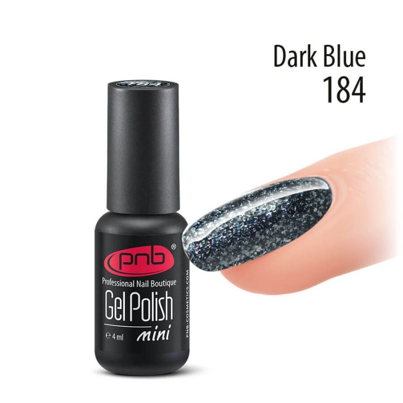 Гель-лак PNB Mini №184 Dark Blue темно-синій із гліттером 4 мл