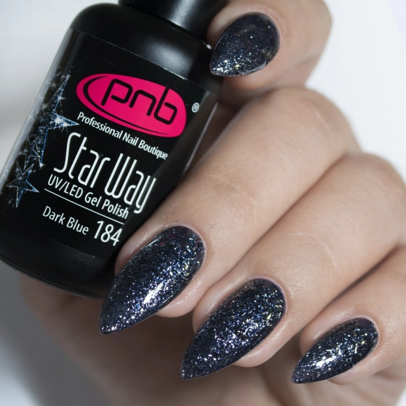 Гель-лак PNB Mini №184 Dark Blue темно-синій із гліттером 4 мл
