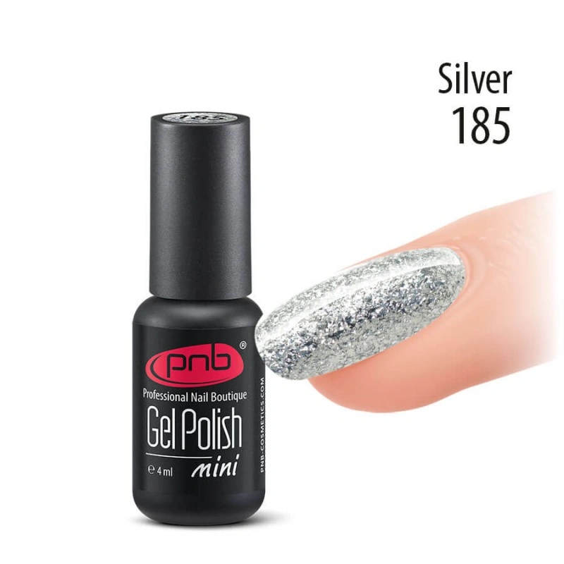 Гель-лак PNB Mini №185 Silver сріблястий з глітером 4 мл
