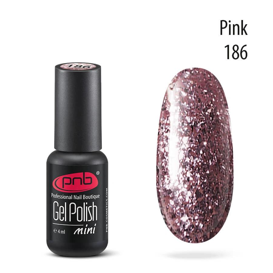 Гель-лак PNB Mini №186 Pink рожевий з глітером 4 мл