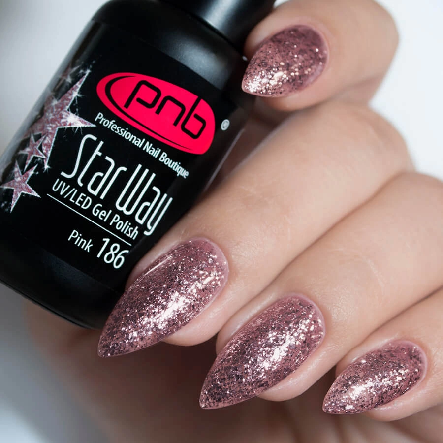 Гель-лак PNB Mini №186 Pink рожевий з глітером 4 мл