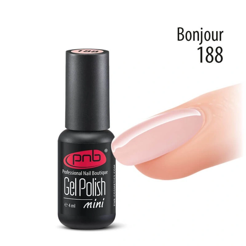 Гель-лак PNB Mini №188 Bonjour бежево-рожевий з ледве помітним перламутровим мерехтінням 4 мл