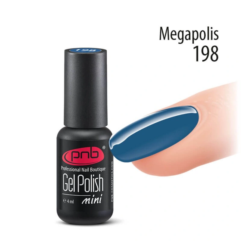 Гель-лак PNB Mini №198 Megapolis приглушений синій, емаль 4 мл