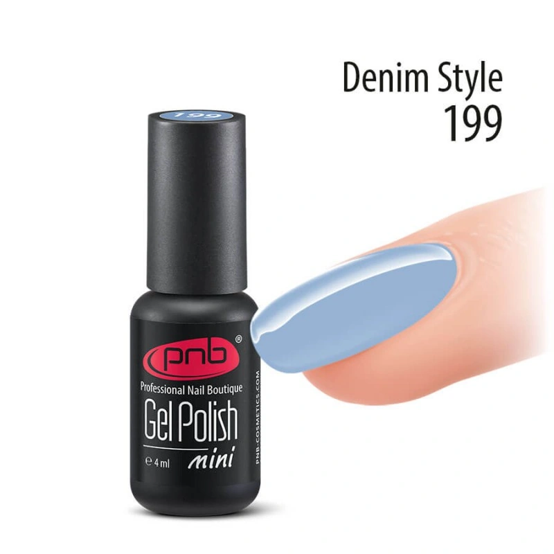 Гель-лак PNB Mini №199 Denim Style приглушений блакитний, емаль 4 мл