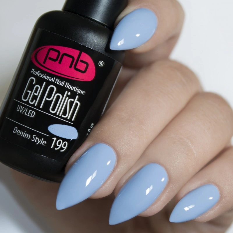 Гель-лак PNB Mini №199 Denim Style приглушений блакитний, емаль 4 мл