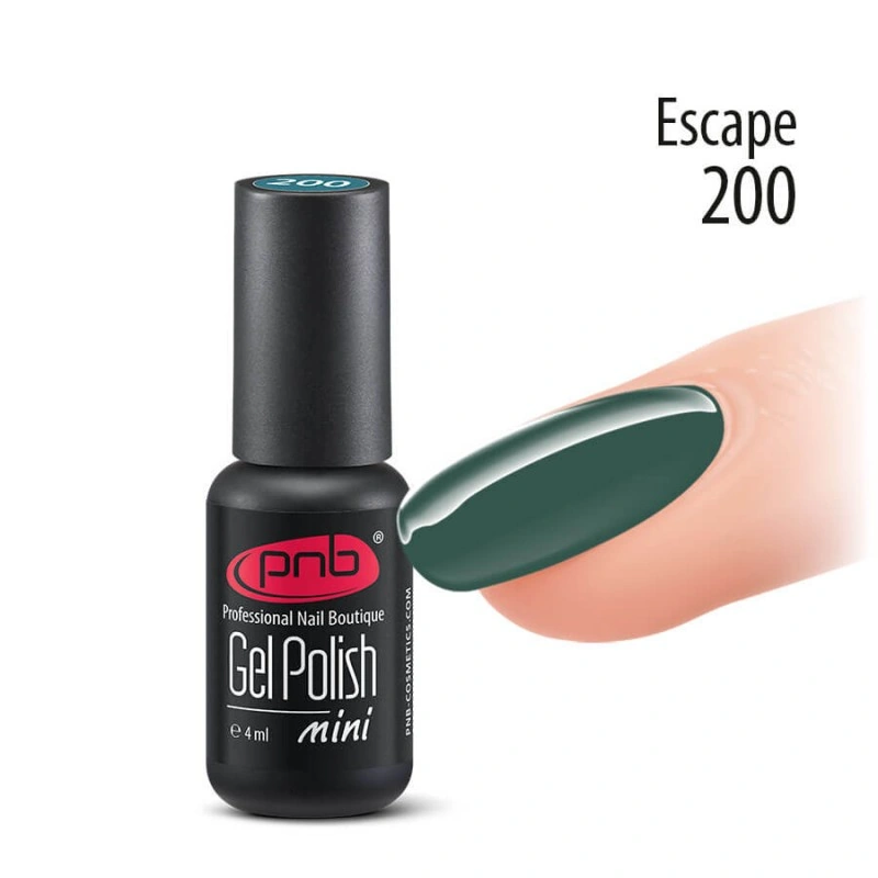 Гель-лак PNB Mini №200 Escape приглушений сіро-зелений, емаль 4 мл