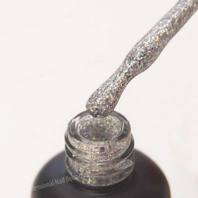 Гель-лак PNB Mini №205 White Diamond сріблястий з голографічними блискітками 4 мл