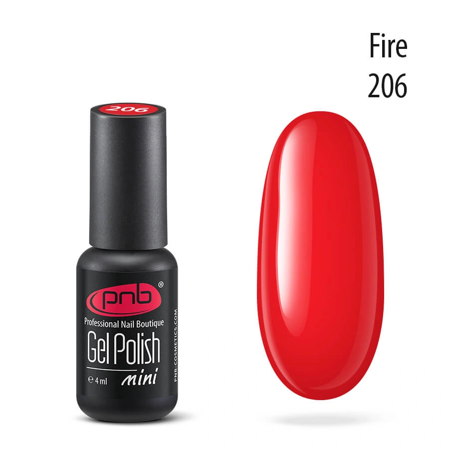 Гель-лак PNB Mini №206 Fire вогненно-червоний, емаль 4 мл