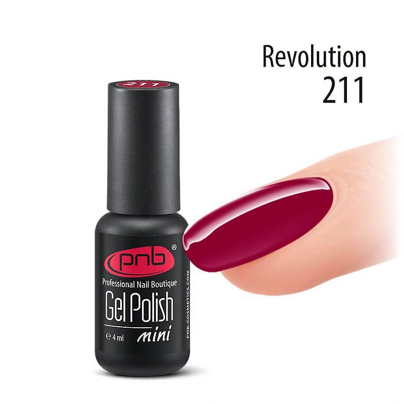 Гель-лак PNB Mini №211 Revolution бордово-червоний, емаль 4 мл